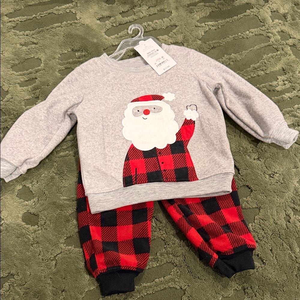 Carter's Santa Pajama Set - Gray and Red Checkered